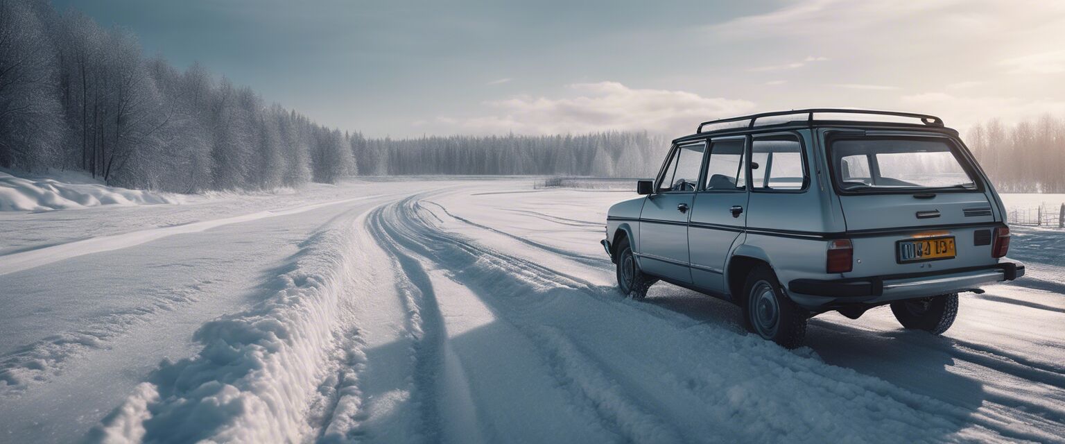 Coche con neumÃ¡ticos de invierno en un paisaje invernal