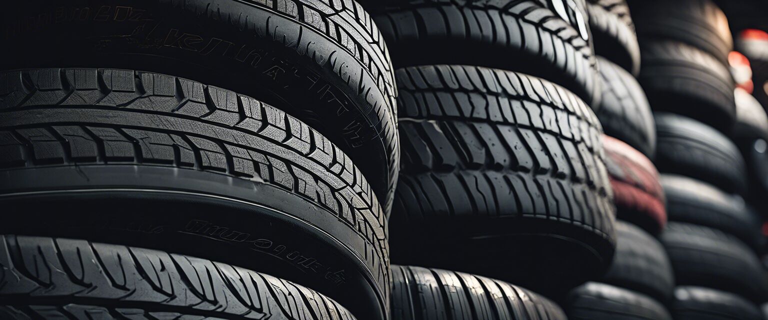 Selection of various car tires for automobiles